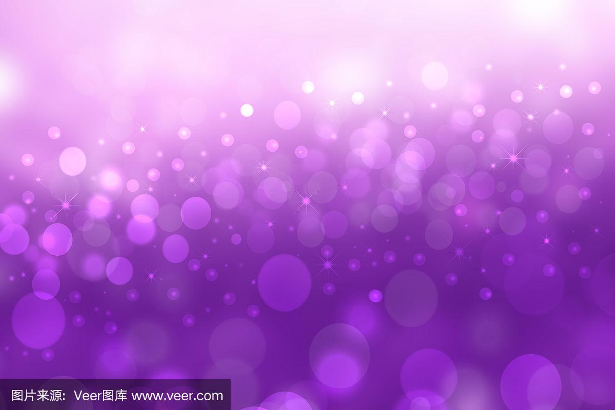 一个喜庆的抽象渐变紫色的背景纹理与闪烁的星星和散景圈.