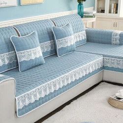 四季沙发垫通用布艺防滑沙发套罩简约现代沙发套全包坐垫欧式静雅蓝