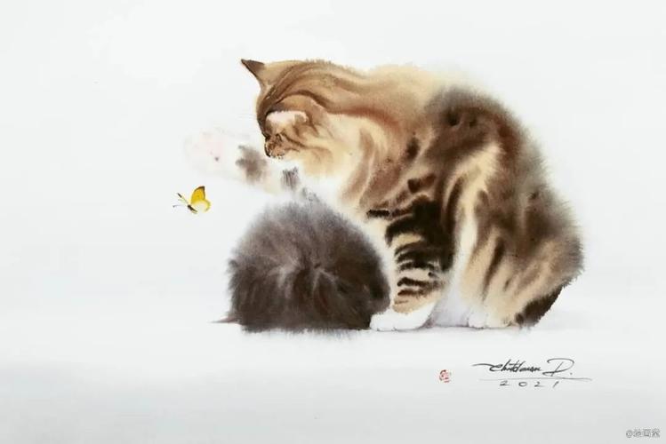 水彩画猫,chatchawarn·ruksa,泰国画家,水彩猫——chatchawarn ruksa