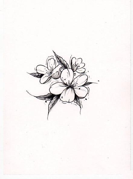 超简约的植物花朵线条纹身手稿图