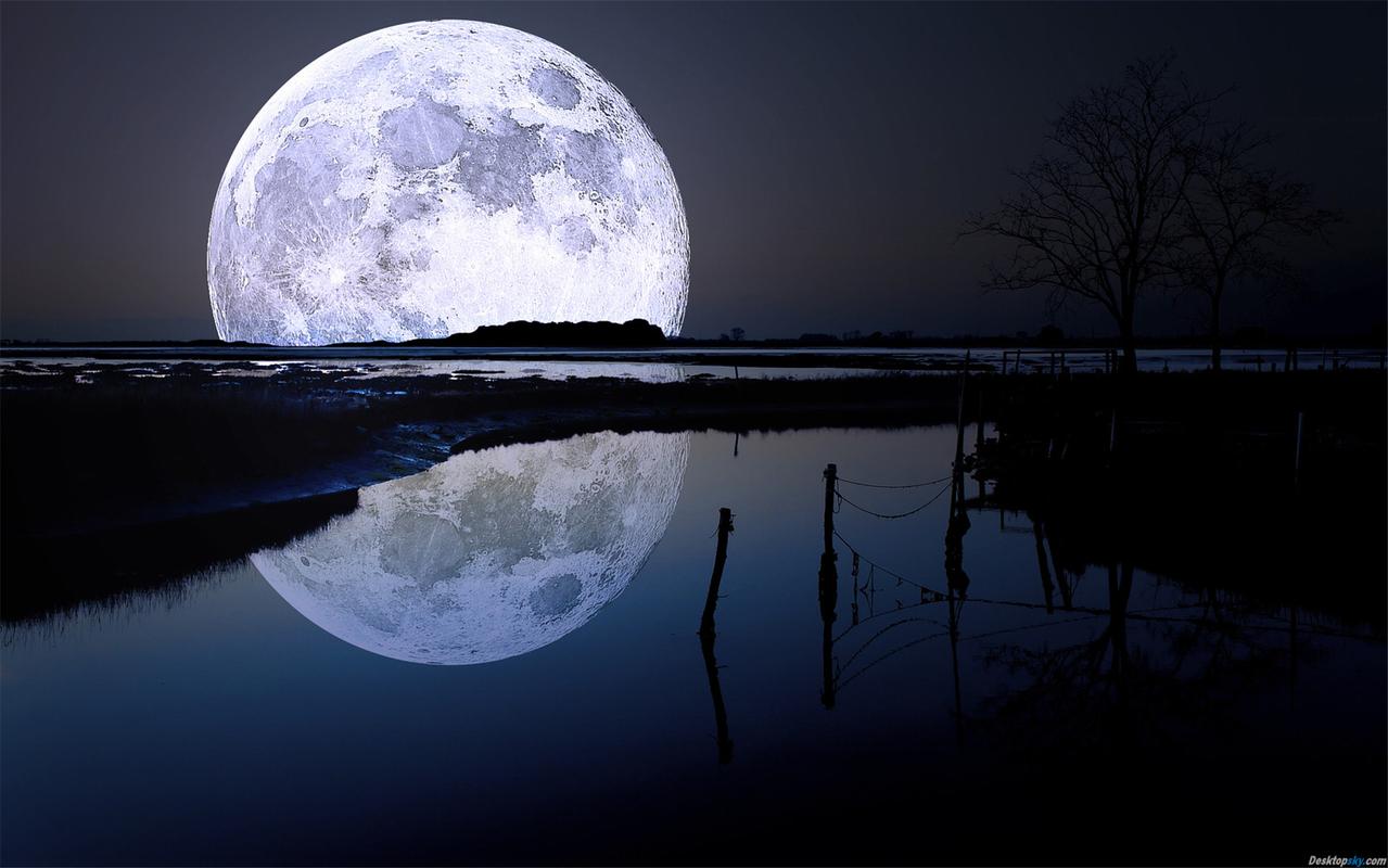 中秋节璀璨夜空中的超圆月亮高清桌面壁纸(三)