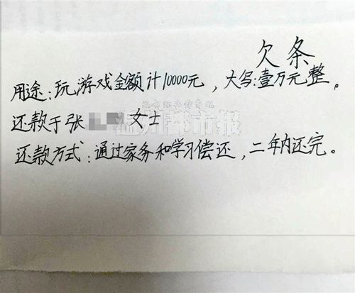 温州12岁男孩玩手游花了9000元 父母让他写下欠条