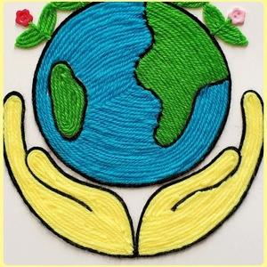 儿童地球日手工diy毛线画扣子粘贴画材料包小学生活动环保贴画益