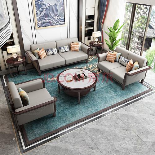 雅菲雪 实木沙发乌金木新中式沙发皮沙发实木沙发组合轻奢沙发客厅
