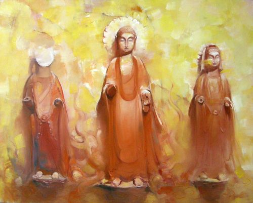 金光新油画《阿弥陀佛系列19--西方三圣》