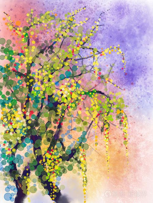 抽象花水彩画. 春天的自然季节