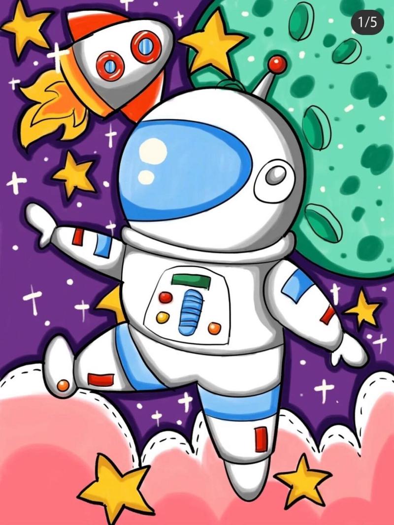 宇航员儿童马克笔手绘(附原图) 太空宇航员儿童马克笔手绘,最后一张