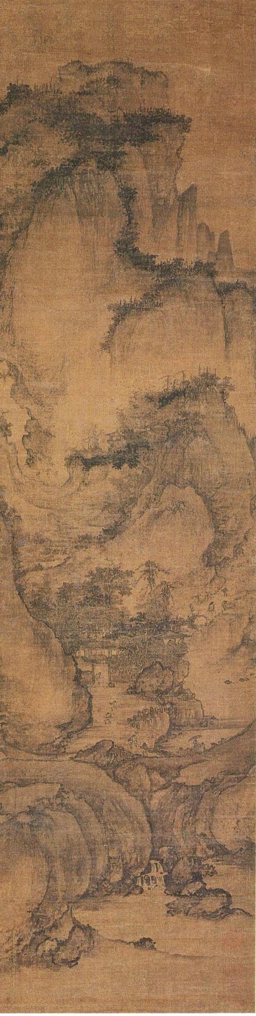 《山村图》是一幅布局深宏,描绘细腻的全景山水,是郭熙山水画的经典.