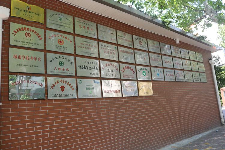 学校门口的荣誉墙挂满了各类奖牌,密密麻麻的奖牌见证了金州小学