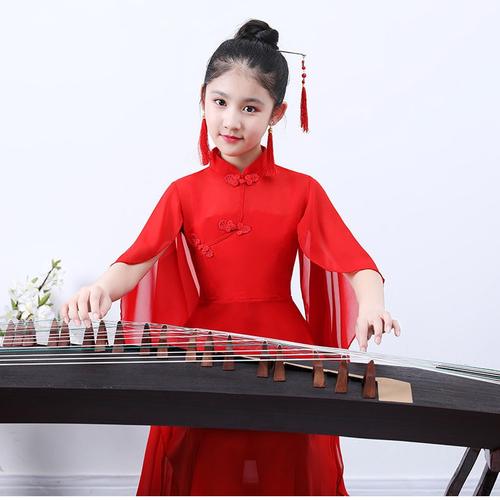 儿童中式礼服女童秋冬公主裙长袖花童生日钢琴古筝表演走秀演出服已售