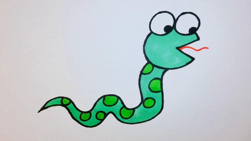 彩色简笔画 儿童画 画画可爱小动物 生肖蛇