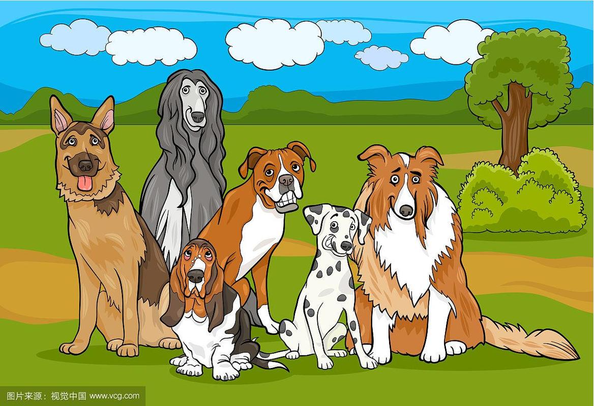 可爱的纯种狗群卡通插图