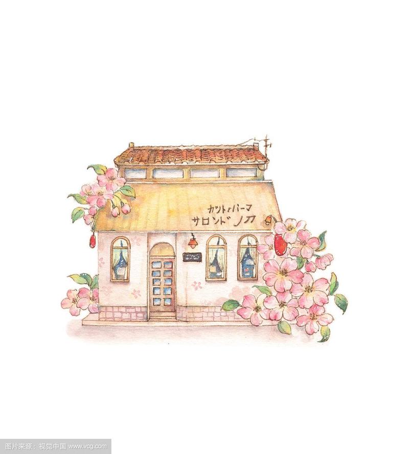 清新水彩手绘卡通童趣的建筑小房屋小木屋