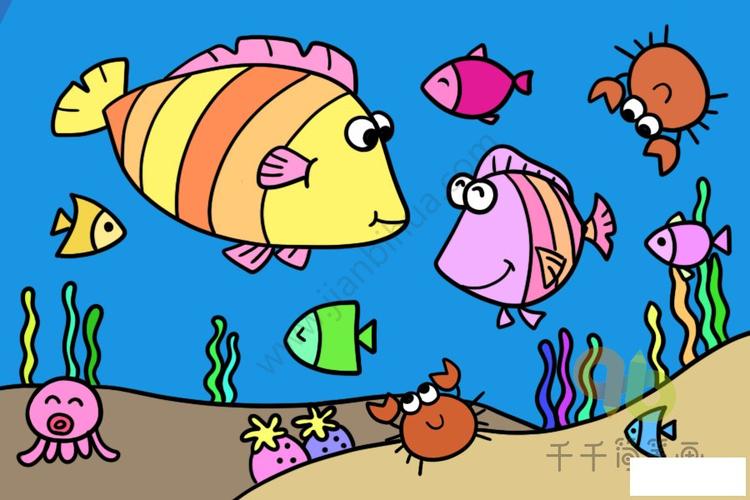 海底世界简笔画 鱼儿们的悄悄话