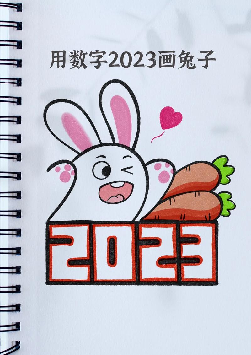 小兔子简笔画.一学就会的用2023画出一幅可爱的兔年主题画, - 抖音