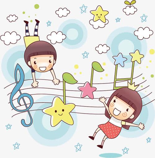 儿童音乐插画素材,音乐,乐符,星星,彩色,手绘,卡通动漫,儿童,插图插画