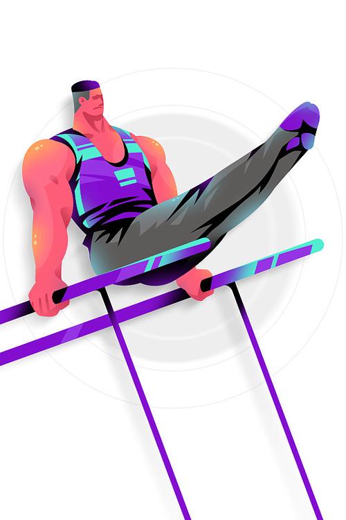 男体操运动员锻炼双杠的插画元素下载