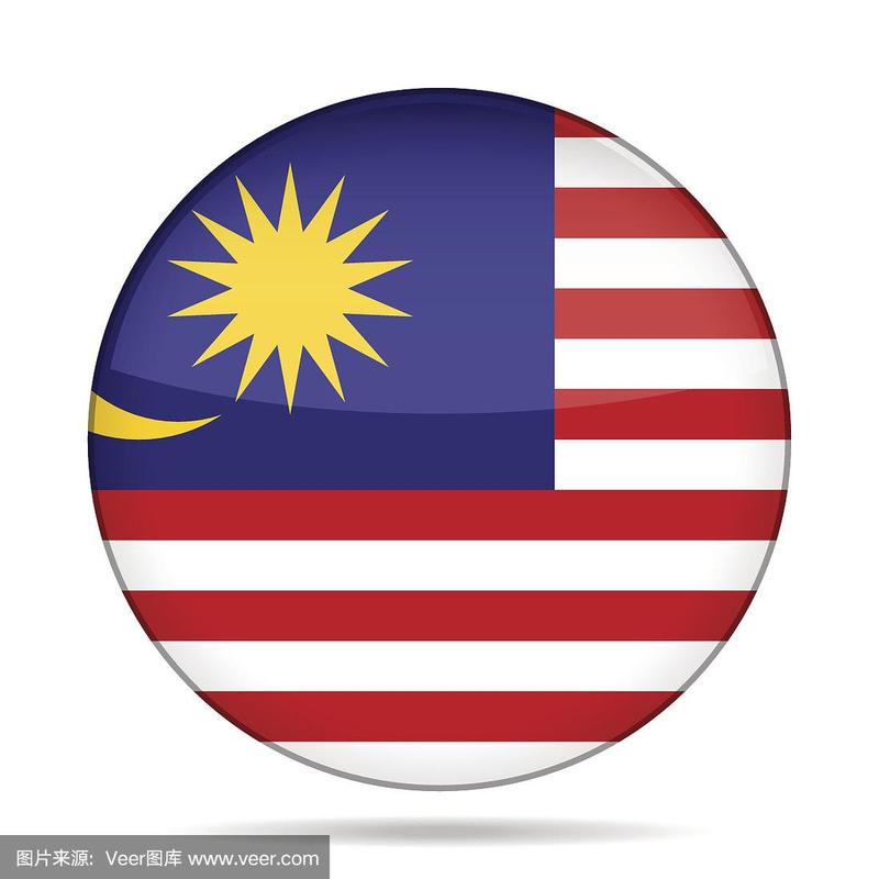 马来西亚的国旗.闪亮的圆形按钮.