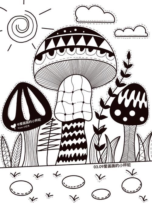 线描蘑菇简笔画 简笔画图片大全-蒲城教育文学网