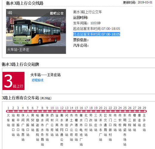 展开全部 衡水3路公交车路线(火车站—王许庄) 始发站,终点站首末车