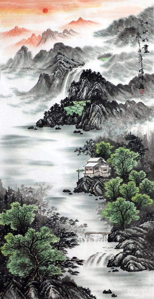 李曙峰纯手绘国画山水字画收藏客厅四尺竖幅山水画