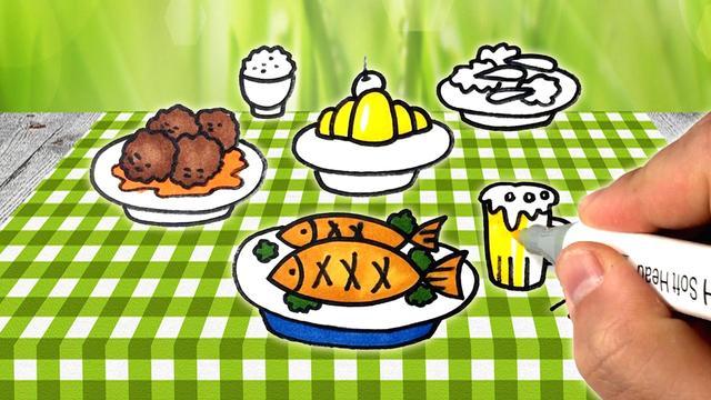 曲洲老师画卡通:儿童简笔画丰盛的餐桌