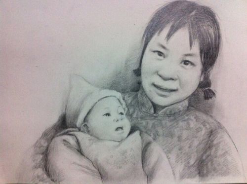 艺杰素描作品欣赏:母亲的怀抱