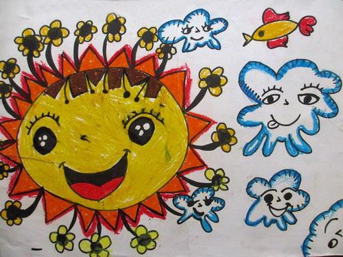 太阳 儿童画太阳花,蜡笔画太阳花