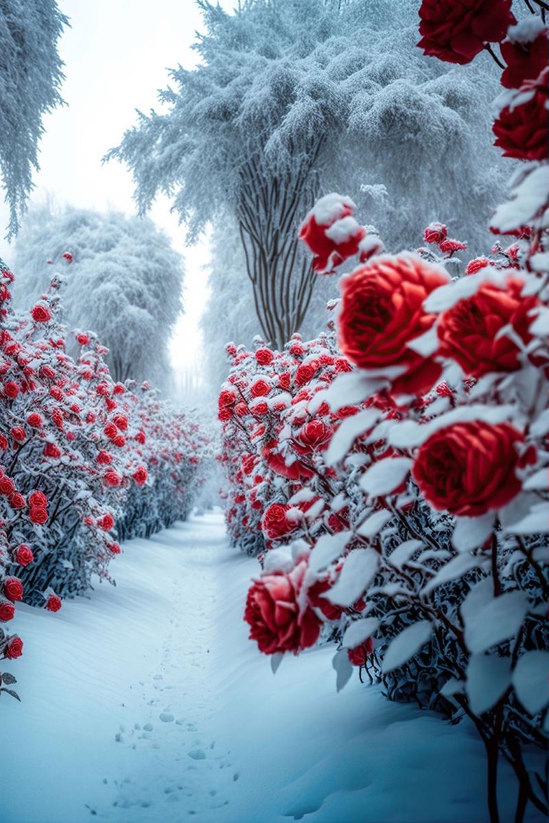 唯美雪景玫瑰
