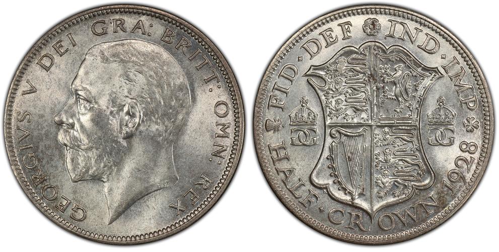 大不列颠 pre decimal coinage half crown george v 1928 1/2 cr s