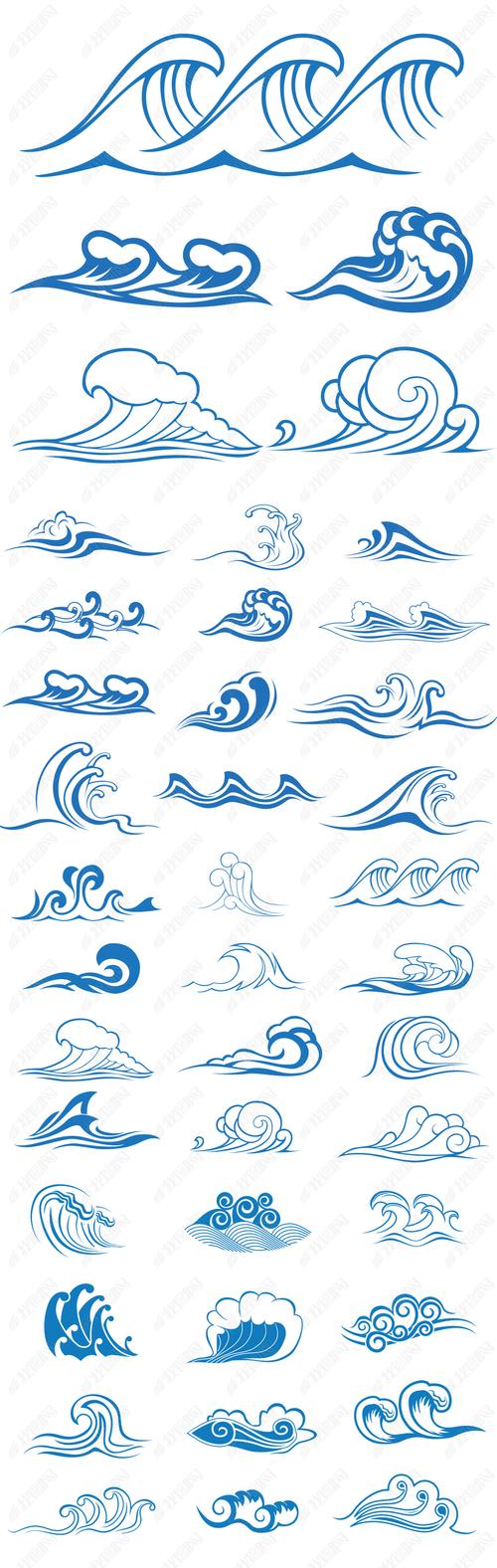 2017蓝色海浪浪花图案纹样矢量素材