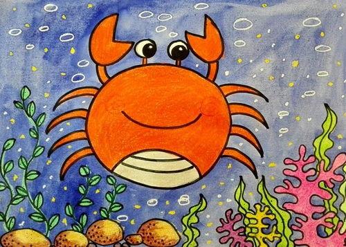 蜡笔画作品大鲸鱼的家创意海底世界简笔画海底世界儿童画 奇妙的海底