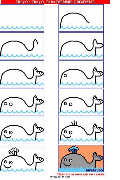 一步一步学习画海面上喷水的大鲸鱼大鲸鱼儿童简笔画大全
