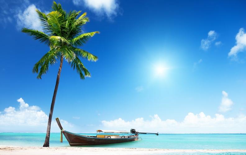 海滩 船 夏季 岛屿 海洋 热带天堂4k图片,4k高清风景图片,娟娟壁纸