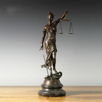 欧式人物铜雕正义司法女神像软装律师办公室艺术品摆件
