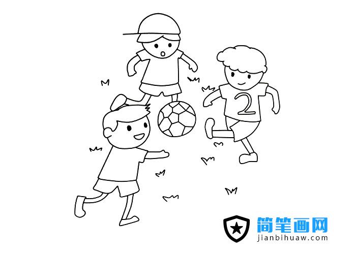 小朋友们在一起踢足球的简笔画图片 - 简笔画网