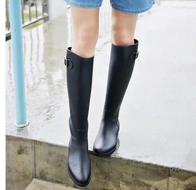 韩国时尚显瘦黑色高筒女士雨靴 气质长筒雨鞋 百搭防水鞋马靴