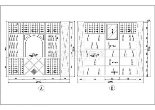 某酒窖酒柜详细设计施工建筑cad平面图纸