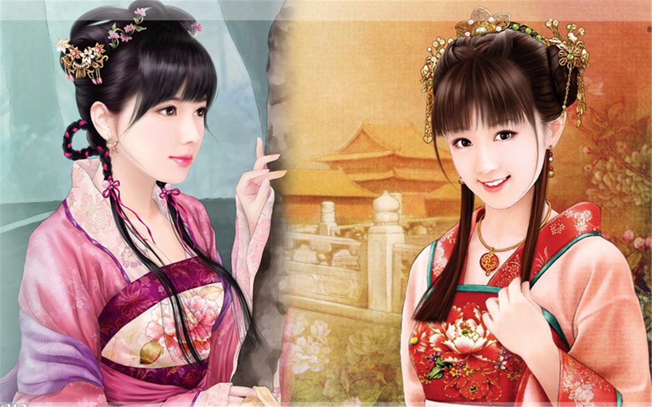 古典优雅中国风唯美古装美女高清手绘桌面壁纸(二)