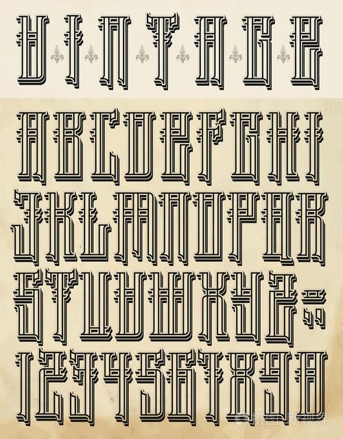 复古风格的字体大字母和数字
