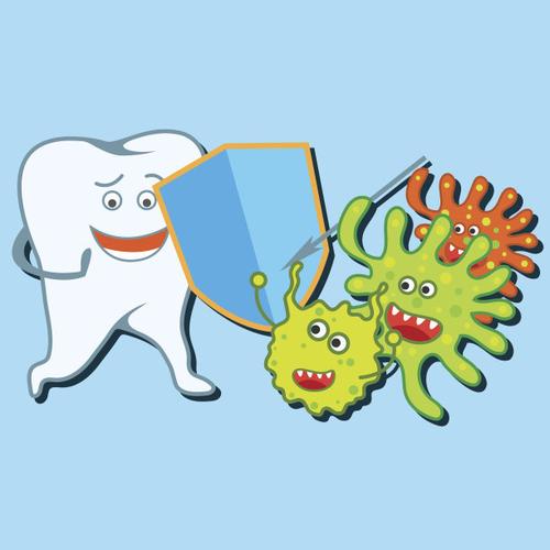 牙齿细菌和牙齿牙科口腔科医生牙科诊所海报平矢量图矢量图素材