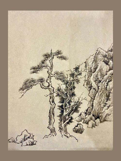 中国画山水画写意小品树石