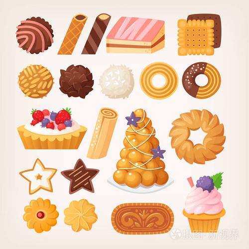 饼干,饼干,蛋糕和华夫饼. 孤立的矢量图像为您的设计.