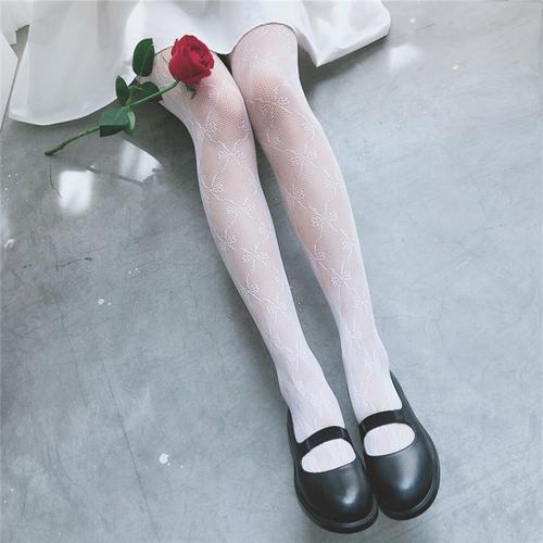 日系lolita袜子女可爱蕾丝洛丽塔白色丝袜薄款性感镂空提花连裤袜白色
