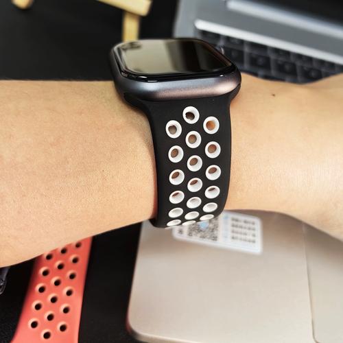 适用ultra87苹果手表s9表带iwatch6运动se双色液态硅胶蜂窝表带