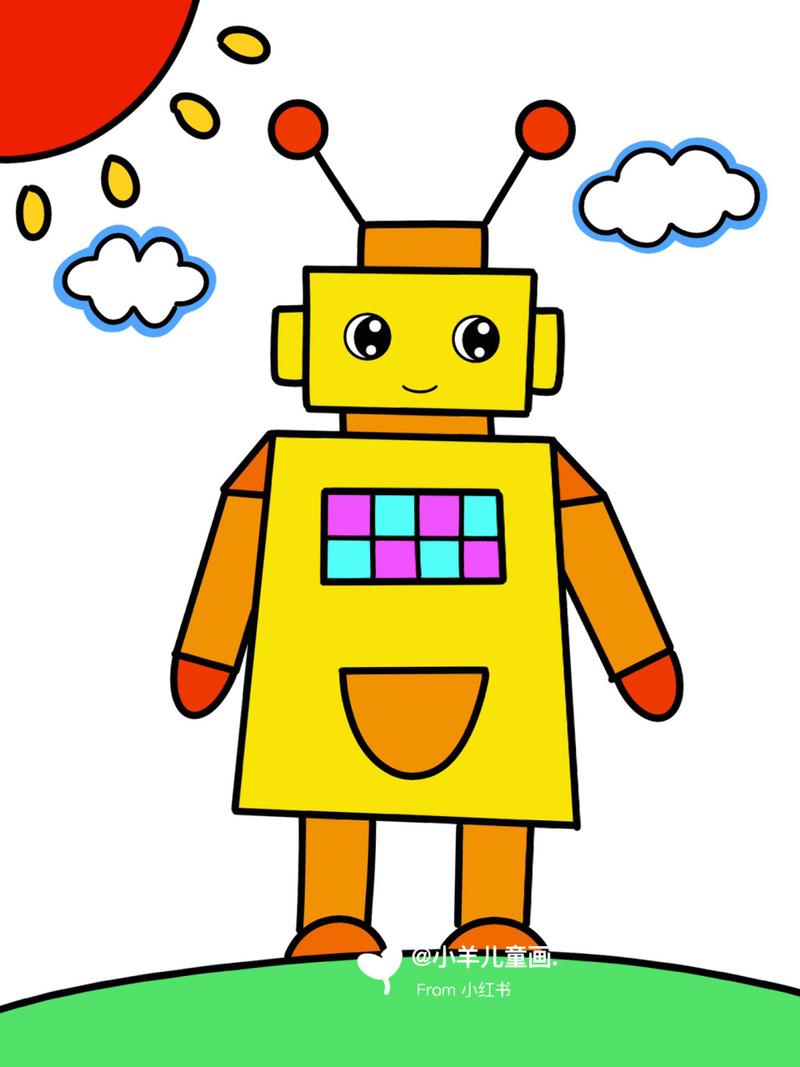 机器人儿童创意画 几何图形简笔画 简单易画 #创意美术儿童画# #简笔