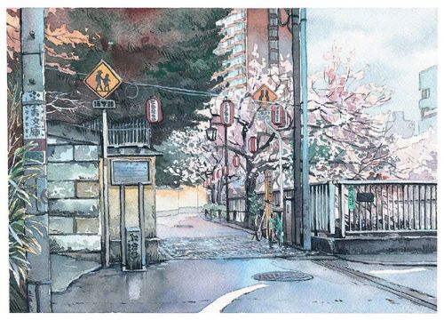 艺术家mateuszurbanowicz笔下67676767的日本街景水彩画作品