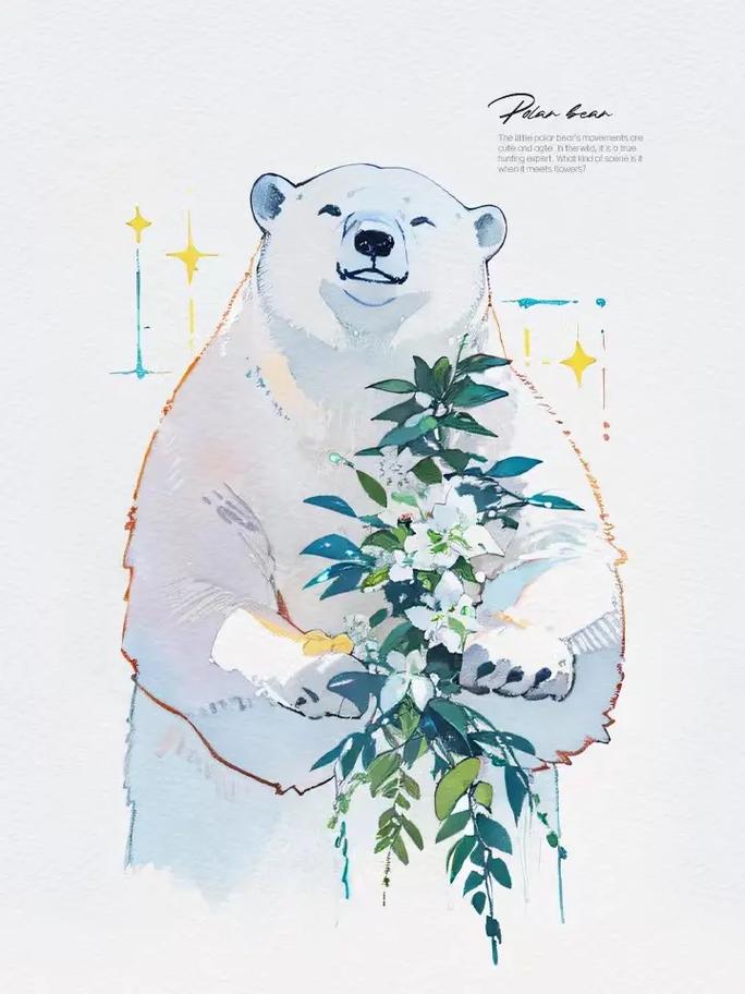 当北极熊遇见鲜花丨水彩插画.#北极熊 #小动物们能有多治愈  - 抖音