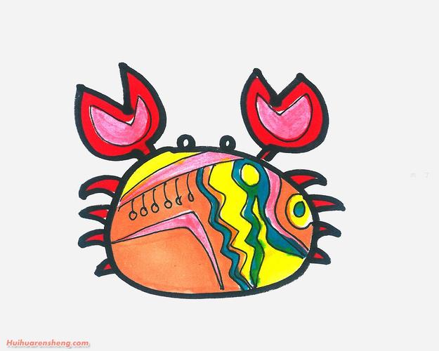 卡通小螃蟹简笔画步骤 | 小螃蟹简笔画作品彩色图片