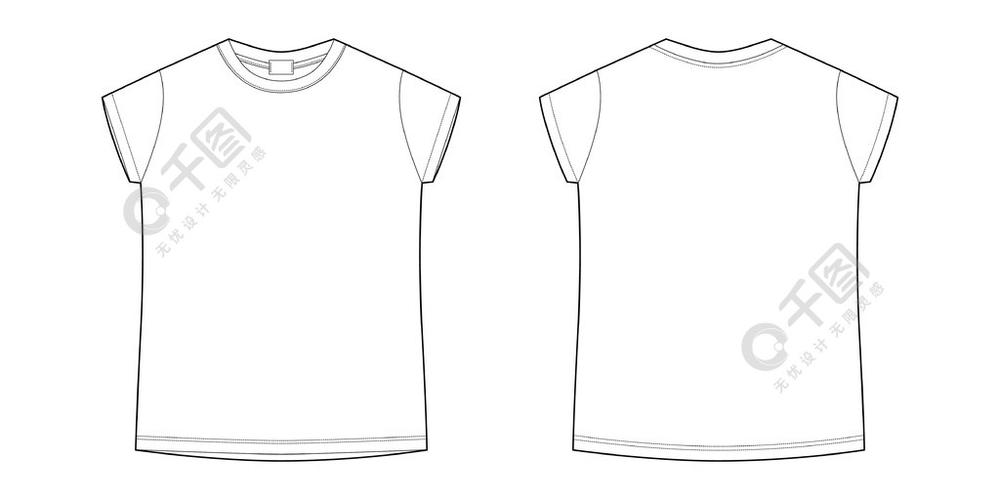 儿童技术素描t恤孤立在白色背景上的t恤空白模板矢量图正面和背面休闲